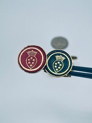 Vintage Heraldic Crest Cufflinks Lot 2 Crown Leather Mid Century