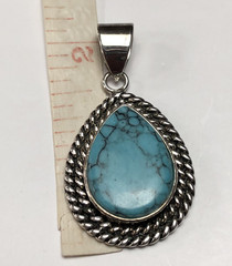 VINTAGE OBJ Sterling Silver Large Turquoise Teardrop Charm Pendant
