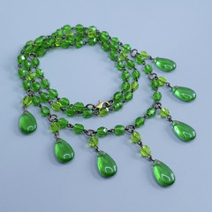 Green Necklace 18” Vintage Glass Czech Beads Women`s Jewelry Art Deco Style