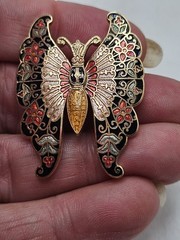 Vintage Cloisonne Brooch Lot Of 2, 1 Flower, 1 Butterfly. Unmarked