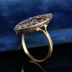 Vintage Era Navette Filigree Ring 2 Ct Lab Created Diamond 14k Yellow Gold Over