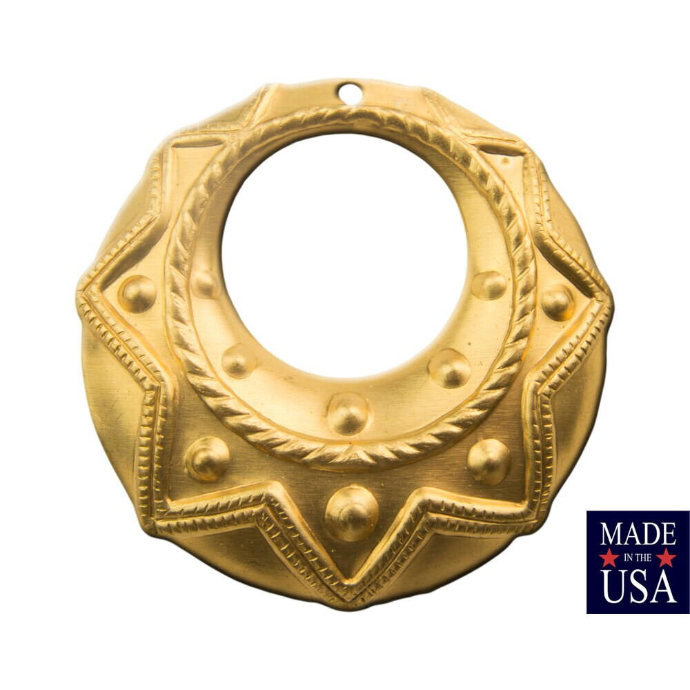 1 Hole Raw Brass Tribal Round Charm Pendant Drop (6) mtl395B