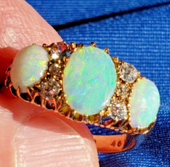 Original EARTH MINED OPAL DIAMOND ART Deco Engagement Ring Antique 18K GOLD BAND