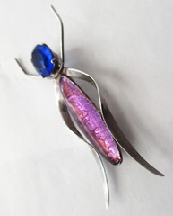 2 1/2 INCHES UNIQUE STERLING INSECT PENDANT w ART GLASS