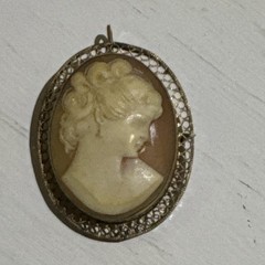 Vintage Hand Carved Cameo Brooch & Earrings Set 12K Gold Filled