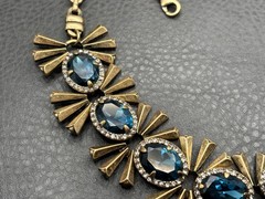 Vintage Chunky Blue Crystal Rhinestone Starburst Statement Y2K Necklace 20”