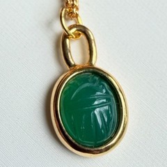Vintage Green Gold Scarab Necklace Genuine Stone Pendant 1970s