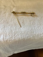 Brass Toned Pearly Encrusted Costume Jewelry Brooch