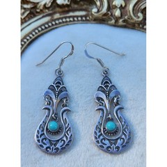 Vintage 925 Sterling Silver Turquoise Filigree Drop Dangle Earrings