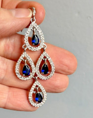 Carol Lee Rhinestones & Simulated Sapphire Dangle Chandelier Earrings 2 1/2″