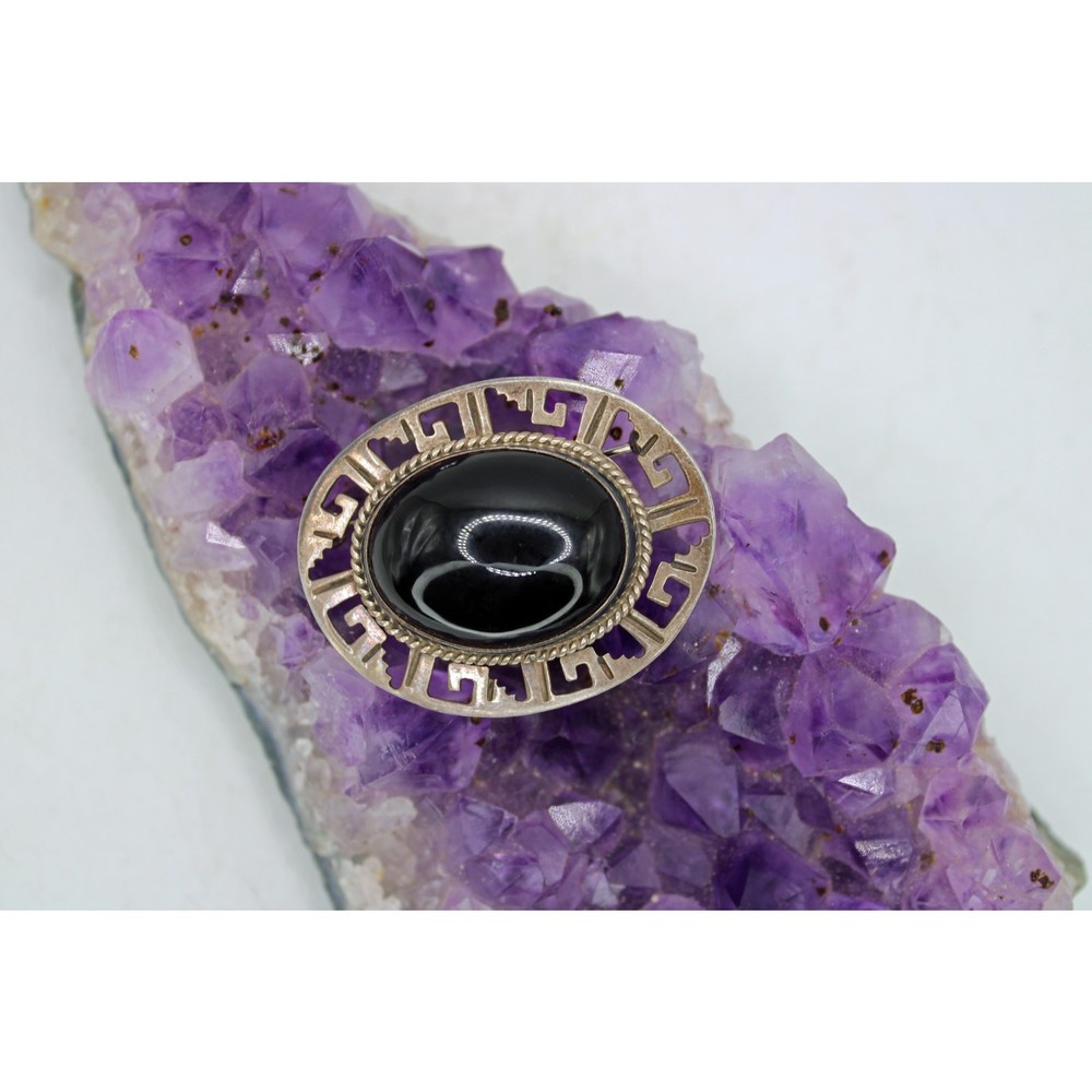 Taxco TV-76 Sterling Silver Black Glass Cabochon Pendant/Brooch