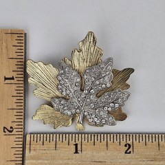 Vintage Silver Tone Gold Tone Rhinestones Classic Maple Leaf Brooch Pin