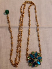 Vintage Marquise and Round Cut Green Cubic Zirconia Pandent with Gold-Tone Chain