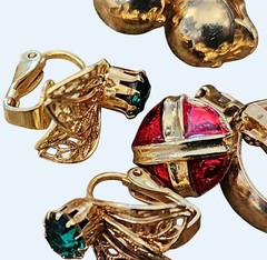 Vintage Jewelry Lot 10 Pairs Clip Earrings Hoops Dangles Gold Tone Retro