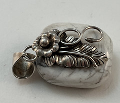 Vintage 925 Sterling Silver White Howlite Pendant Slide Southwestern