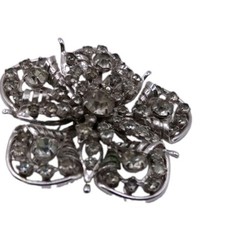 Vintage Floral Star Brooch Pin Smoky Gray Rhinestone Silver Tone 2 in D