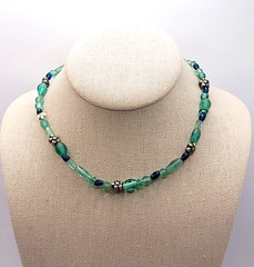 Artisan Ocean Blue Color Glass Beaded Choker Necklace Sea Colors 16 Inch