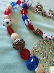 Red White Blue America 4th Of July Acrylic And Lamp work Art Glass Necklace