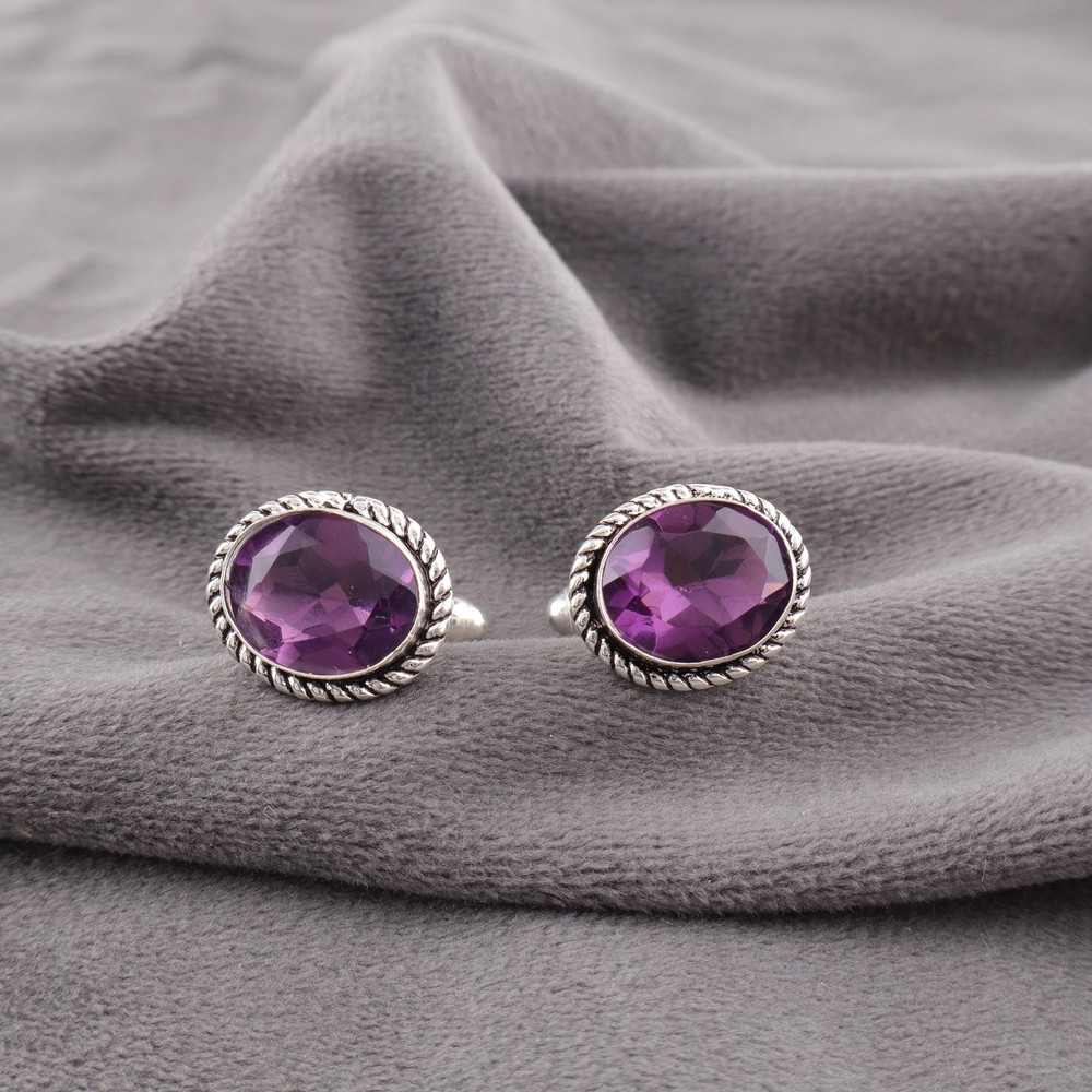 Genuine Amethyst Purple Statement Business Formal Classic Cufflinks 925 Silver