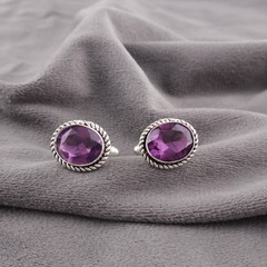 Genuine Amethyst Purple Statement Business Formal Classic Cufflinks 925 Silver