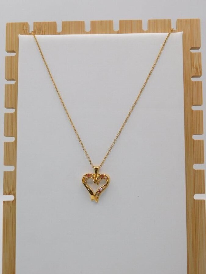 B293-VINTAGE NECKLACE~LIND~24K G.E.P.~G10~HEART~17″ LONG