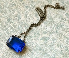 Vintage Necklace Art Deco Antique Blue Czech Glass Pendant