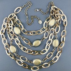 Vintage Graziano Necklace Statement Hammered Link Acrylic Gold Tone Signed 18”
