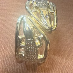Lot Of 2 Double Alligator Gold Tone Alligator Hinged Bangle Bracelet