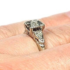 Vintage Crosby .05 Carat Diamond 14k White Gold Engagement Ring Size 8
