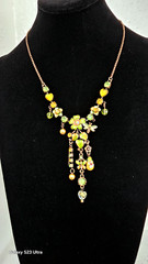 Beautiful copper chain metal necklace green, yellow enamel 18” NWOT