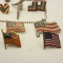 Vintage Patriotic Jewelry Lot Brooch Pin Earrings Ring Necklace Flag Heart