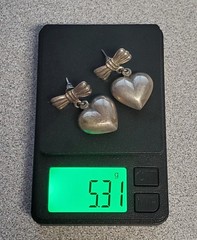 VTG Unsigned Heart Bow Earrings 1in Sterling Silver 5g Dangle Romantic Estate
