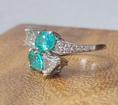 Platinum Vintage Natural Diamond Ring 3.94ct Oval Neon Blue Tourmaline