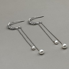 Sterling Silver 925 Women’s Earrings Pierced Crystal Pearl