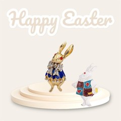 GOLD RHINESTONE ENAMEL BROOCHPIN SET EASTER WHITERABBITBUNNY ALICE IN WONDERLAND