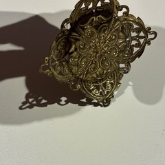 Vintage Brass Filigree Oval Portrait Pendant Gold Tone Art Beauty