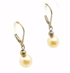 Sterling Silver Faux Pearl Earrings Designer MO Pierced Dangle Drop Leverback