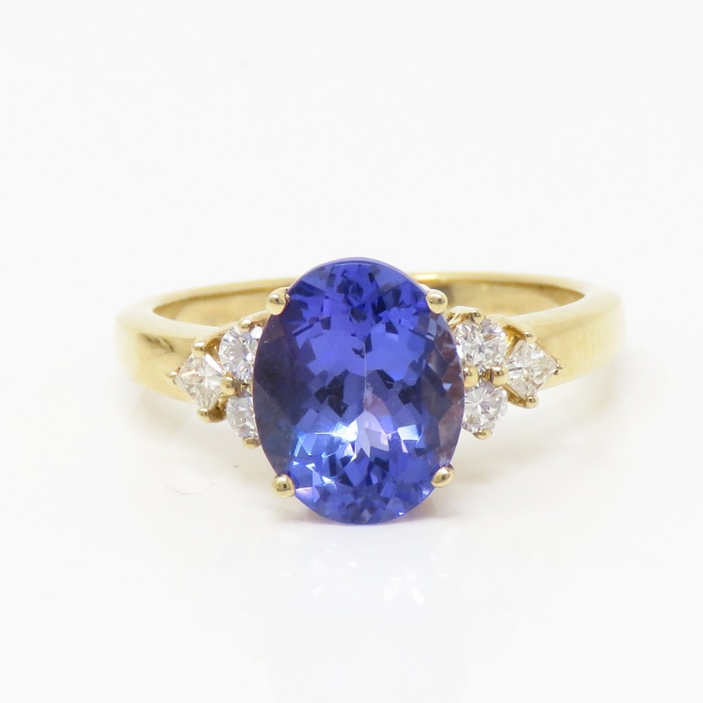 NYJEWEL 14k Yellow Gold 2.8ct Tanzanite & Diamond Ring Signed STS