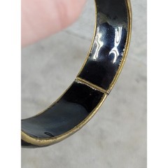 Vintage Cloisonne Enamel Floral Bangle Bracelet Black Gold Hinged Box Clasp 2.25