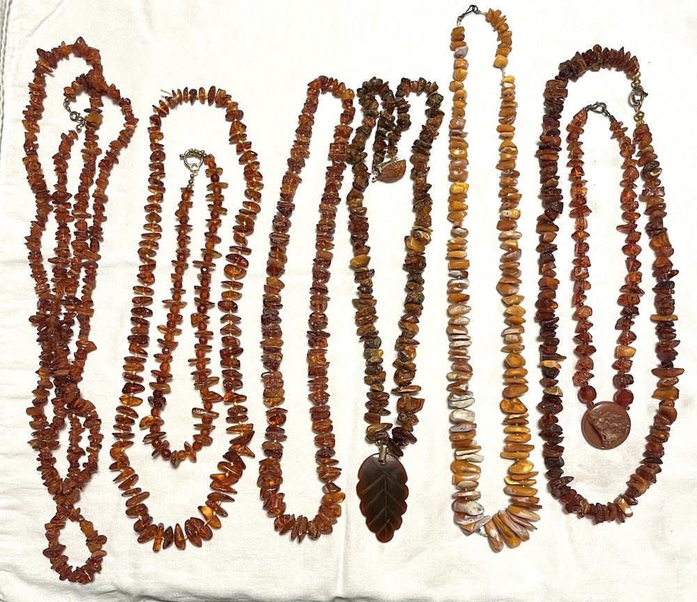 Lot If (8) Amber Necklaces, Nuggets, Some Clasps, Some Graduated