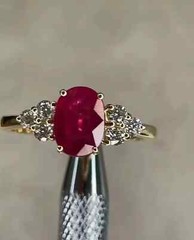 2.5Ct Oval Cut Ruby & Lab Created Diamond 14K Gold Finish Engagement Bridal Ring