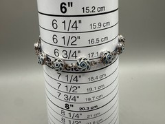 ESTATE STERLING SILVER SWIRL EVIL BLUE EYE BEAD GOOD LUCK LINK BRACELET