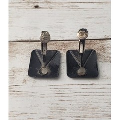 Vintage Clip On Earrings – Beige Rectangle with Black Triangle