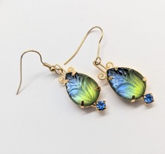 Vtg Juliana Style Molded Green Blue Givre Glass Rhinestone Costume Jewelry Set