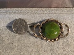 2 Vintage Bakelite End Of The Day Green Earrings and Pin Lot. Metal and Bakelite