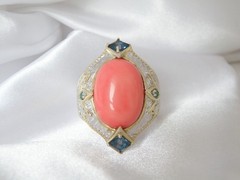 Gems en Vogue Michael Valitutti Sterling Silver 925 Pink Coral Statement Ring 10