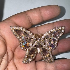 Weiss Brooch Pin Pink Butterfly 2.5 Inches Vintage Brilliant