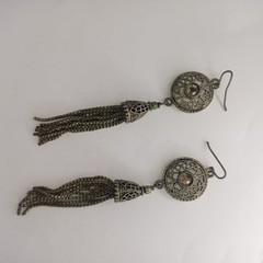 **Vintage Filigree Tassel Drop Earrings Silver Tone Statement Dangle Jewelry**