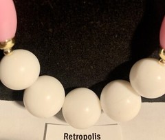 Pink & White Plastic Art Deco Bead Necklace Vintage