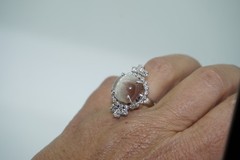 Unusual Cat’s eye Watermelon Tourmaline & Diamond 14K Ring